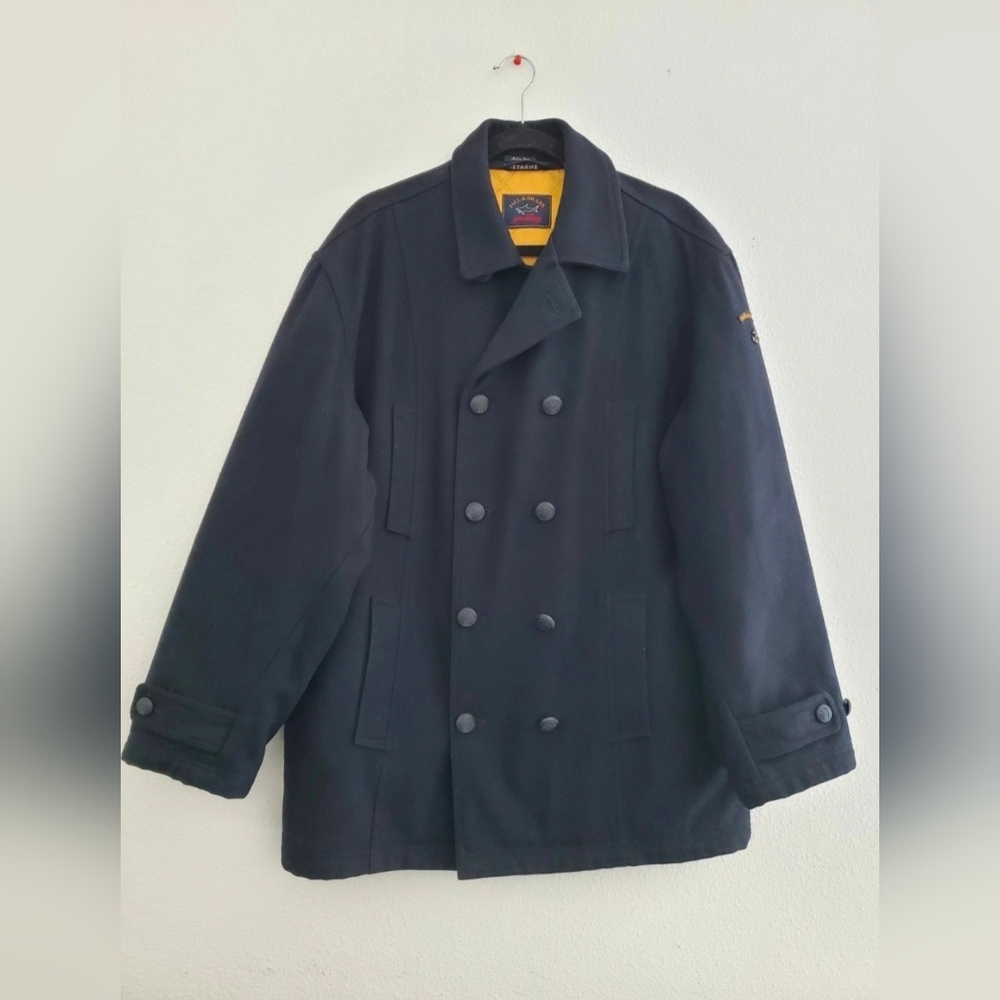 Paul & Shark Men’s Pea Coat Double-Breasted Wool/Nylon Deep Navy Blue Sz M?/48"